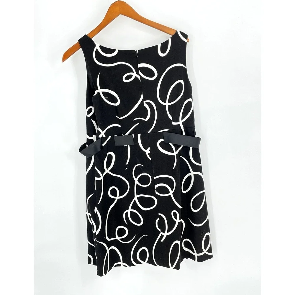 Jessica Howard Dress Size 12 Sleeveless Cotton Stretch‎ Black White Tie Front